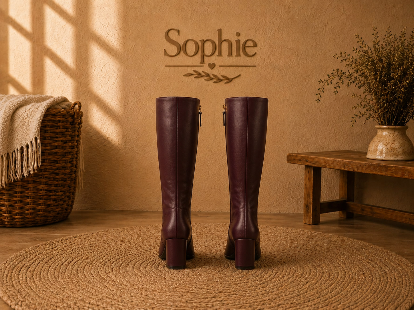 Bota Feminina Cano Alto Sophie Vinho com Salto Bloco - miniatura 2